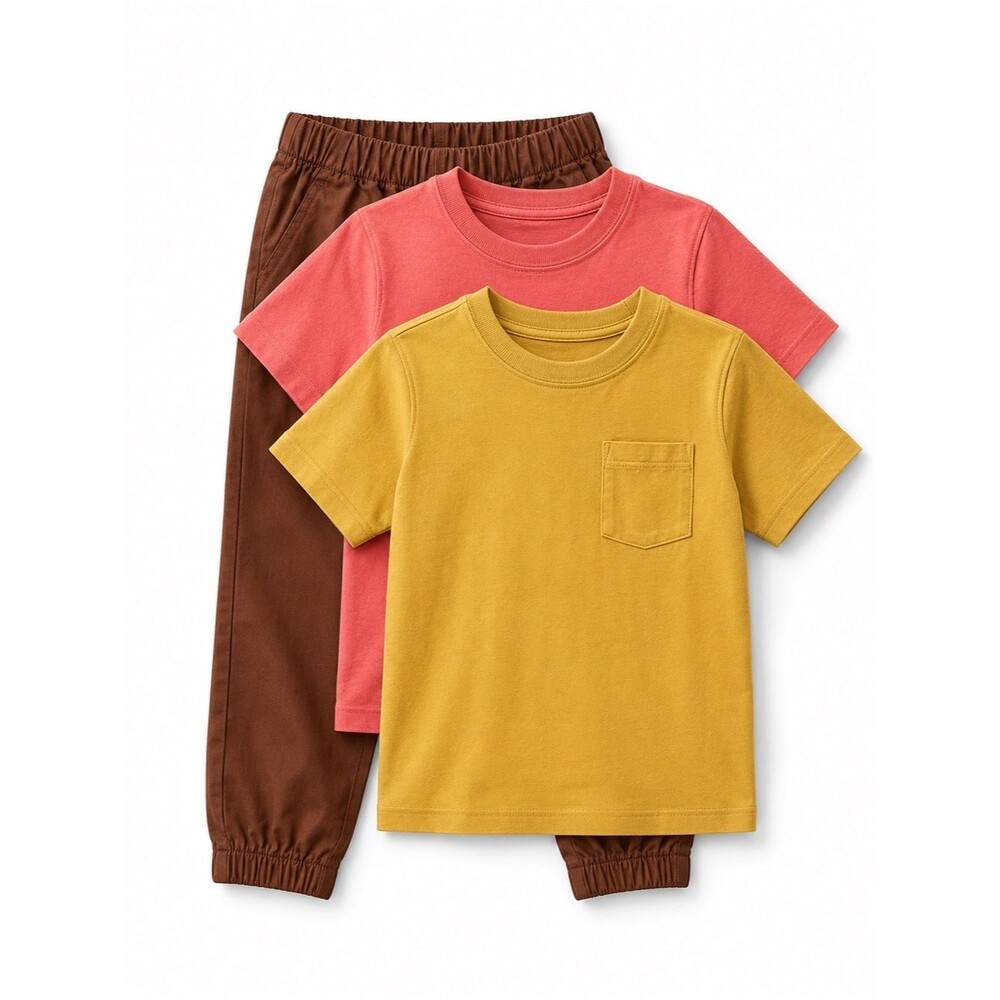 Cat & Jack Unisex T Shirt Jogger Pants Set Mustard Brown Coral 4T Casual NWT